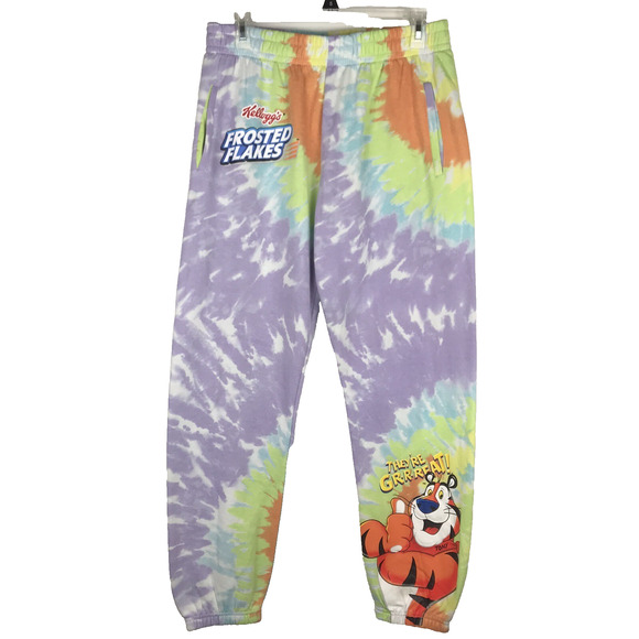 Kellogg's Frosted Flakes Sweatpants Tie Dye Purple Orange Tony Tiger Size Large - Picture 1 of 8